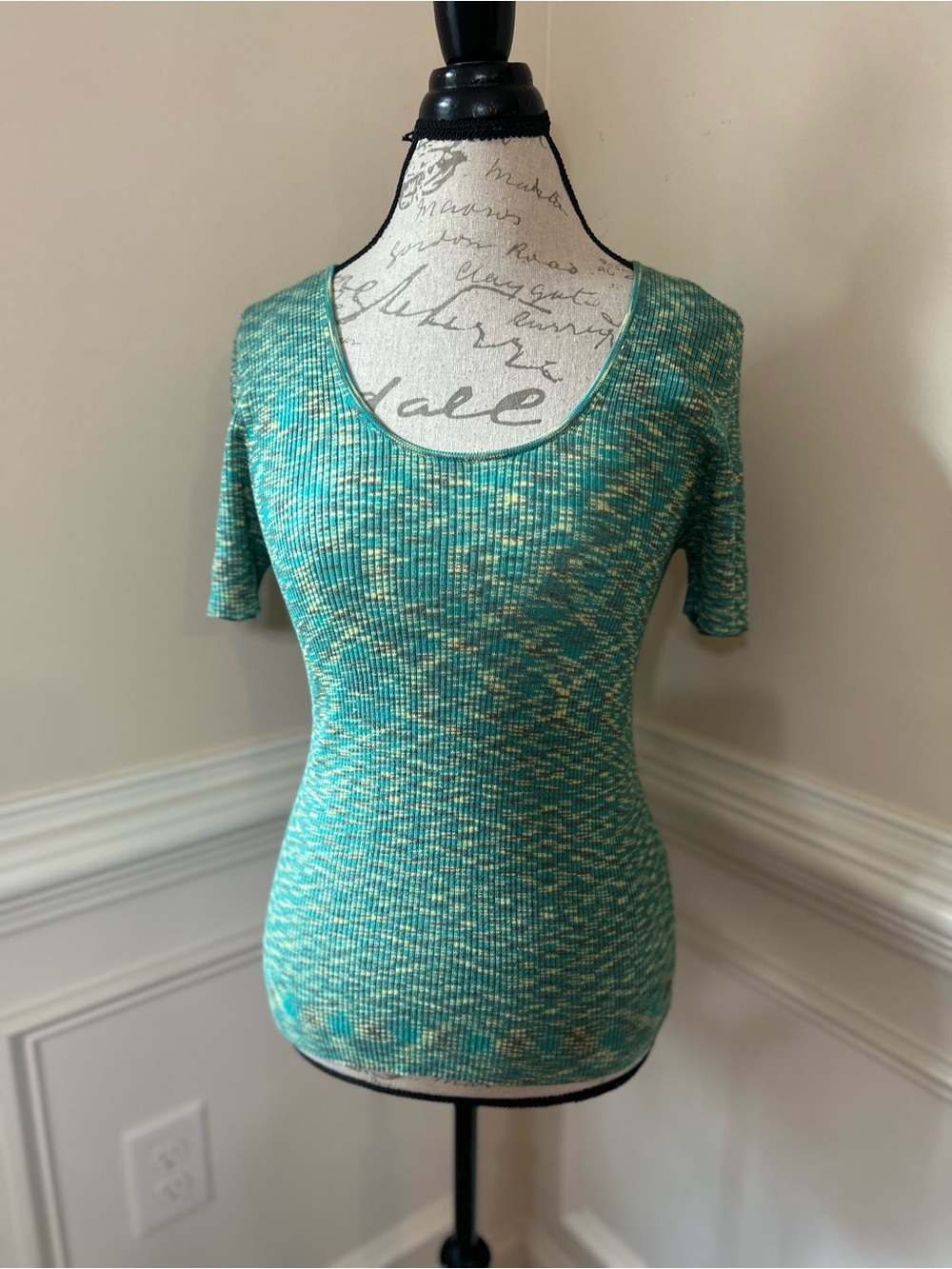 Anthropologie Teal Marled Scoop Neck Short Sleeve Top